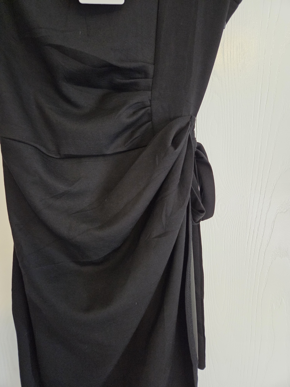 Black Cap-Sleeve Wrap Sheath Dress - Picture 2 of 6
